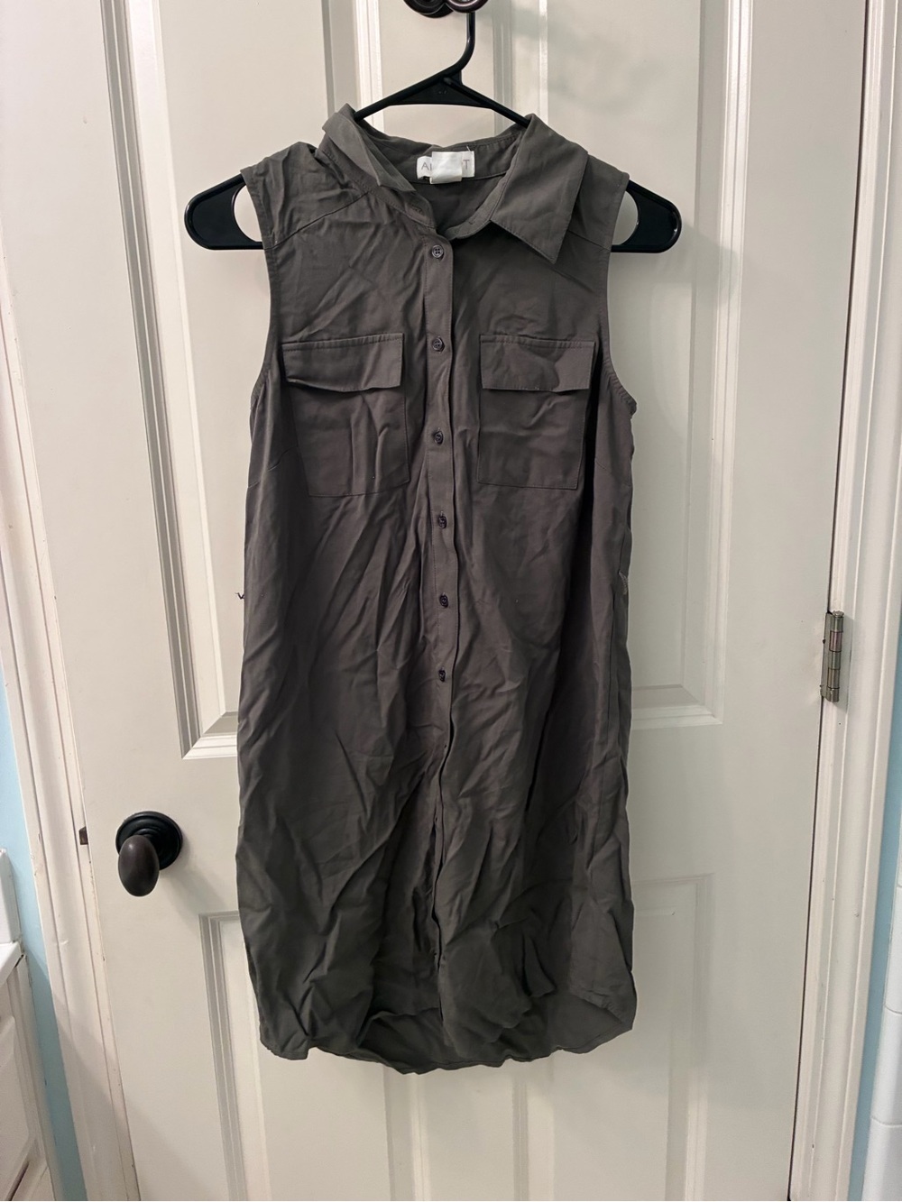 Apricot Sleeveless Button-Front Utility Shirt Dress